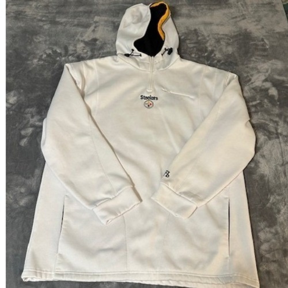 Pittsburgh Steelers NFL White 1/4 Zip Fleece Embroidered Hoodie Pullover Mens XL